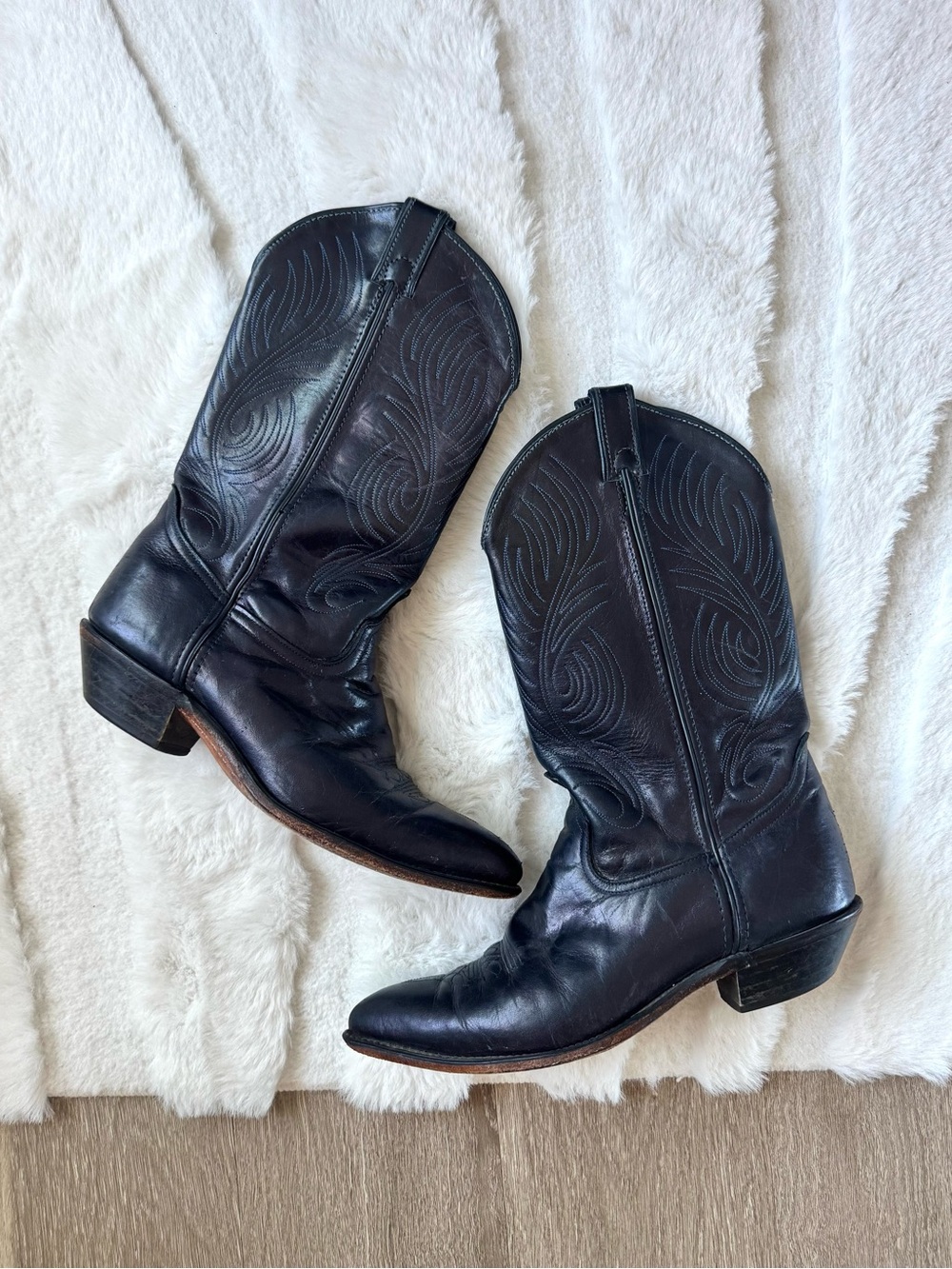 Vintage Code West Black Leather Cowboy Boots